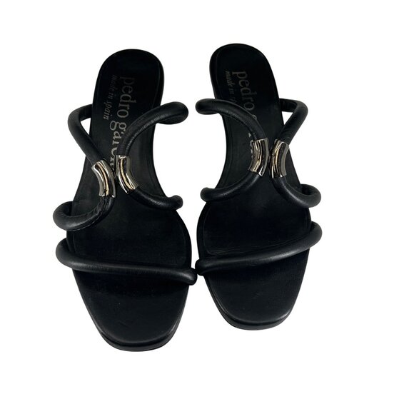Pedro Garcia Black Leather Open Toe Heeled Sandals Size 6 small Womens - Picture 8 of 8